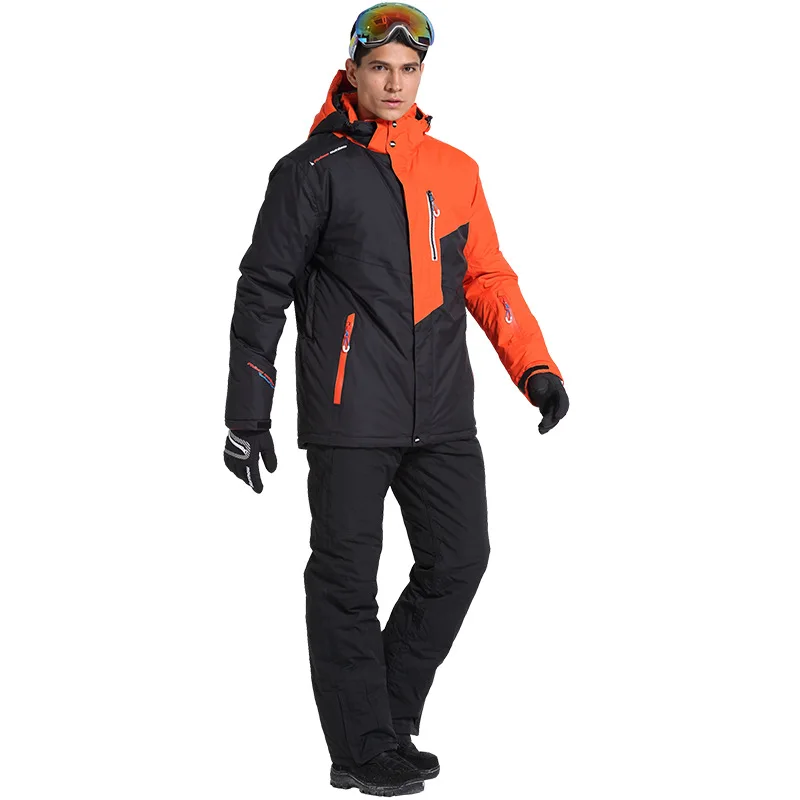 Зимний мужской лыжный костюм для спорта на открытом воздухе Сноуборд Куртки Водонепроницаемые зимние штаны Traje De Esqui лыжный комплект теплый ветрозащитный - Цвет: black1