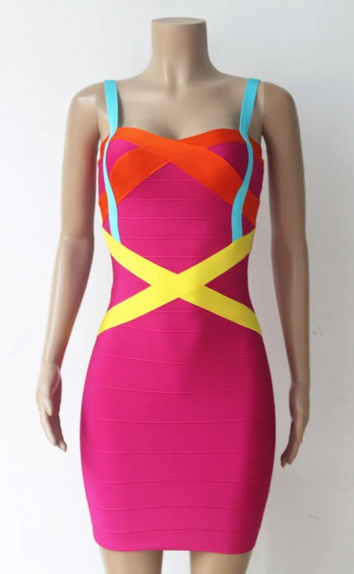 Высококачественная Женская Сексуальная мини-повязка, 12 цветов,, дизайнерское, вискозный, обтягивающий Бандажное платье - Цвет: Многоцветный