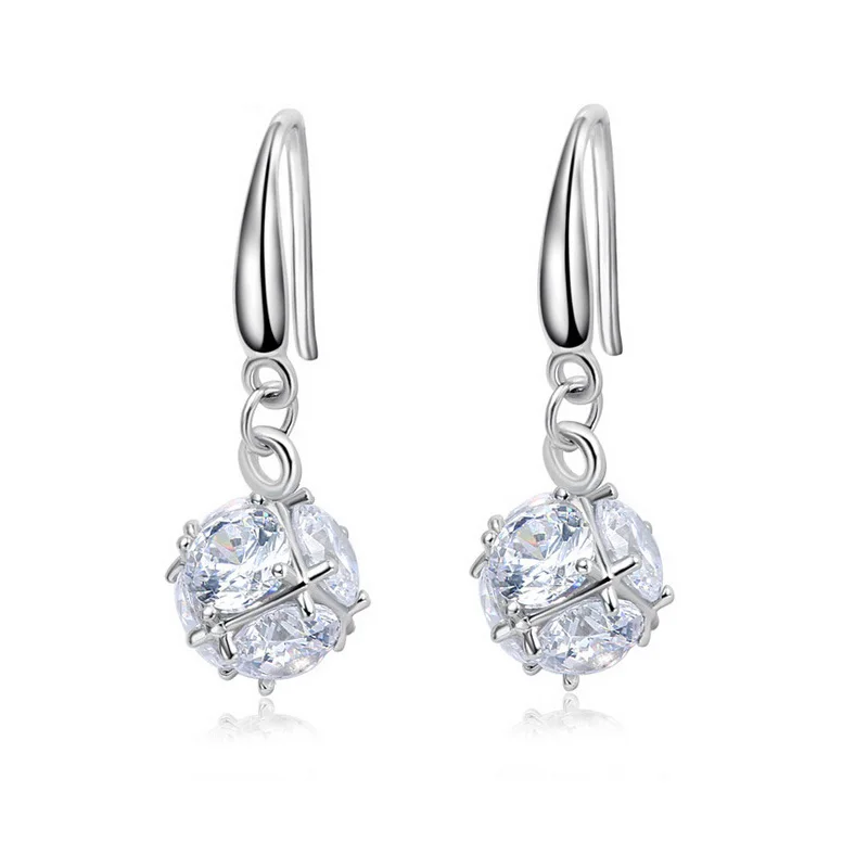 

Silver Drop Earrings 100% Pure 925 Sterling Silver Earrings with Cubic Zirconia YH4644