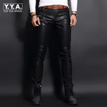 Лидирующий бренд, корейский стиль, облегающие мужские брюки из искусственной овечьей кожи, обтягивающие мужские брюки в стиле панк, модные длинные брюки на молнии