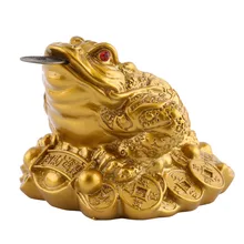 Feng Shui Toad riqueza positiva rana de La Fortuna China Rana Dorada, sapo Coin decoración de la oficina en el hogar adornos de mesa regalos de La Fortuna