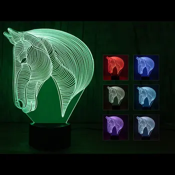 

7 Color 3D Night Light Horse Head Night Light Eye Care LED Light Bedside Night Lamp Home Decoration Birthday Gift