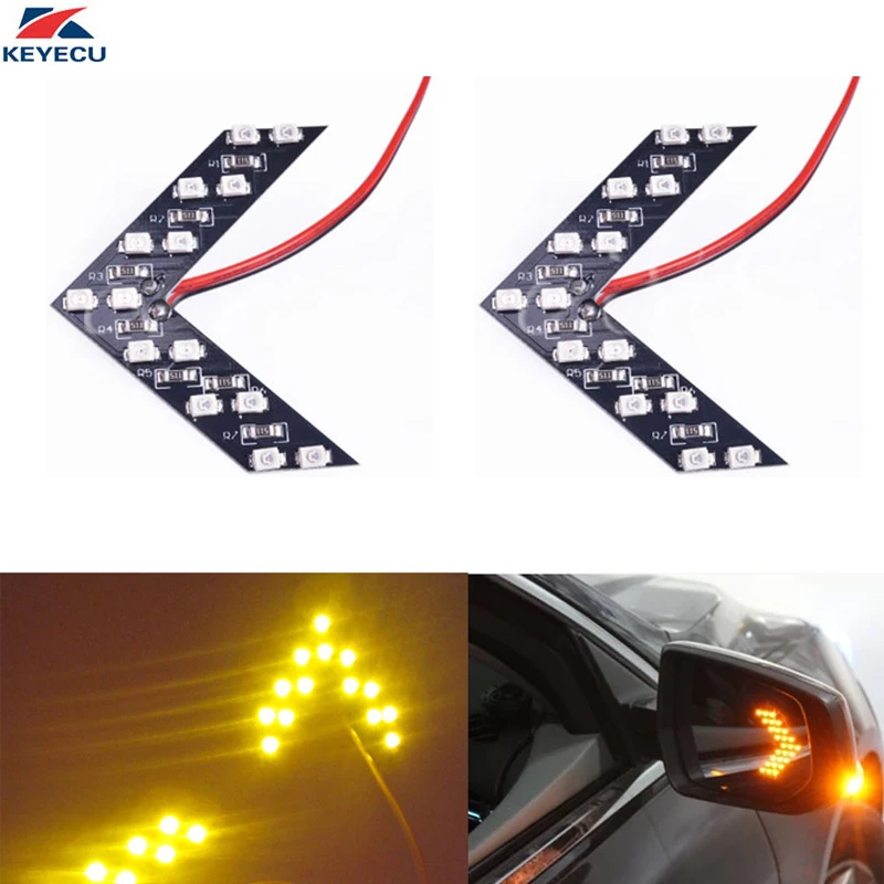 KEYECU 2PCS 14SMD LED Side Mirror Arrow Panel Indicator Add on Blinker Turn Signal Light for