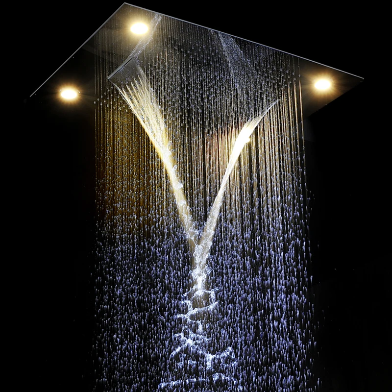 価格 天井凹型電力 LED ステンレス鋼のシャワーヘッドパネル 4 機能シャワー蛇口滝ビッグ雨シャワー