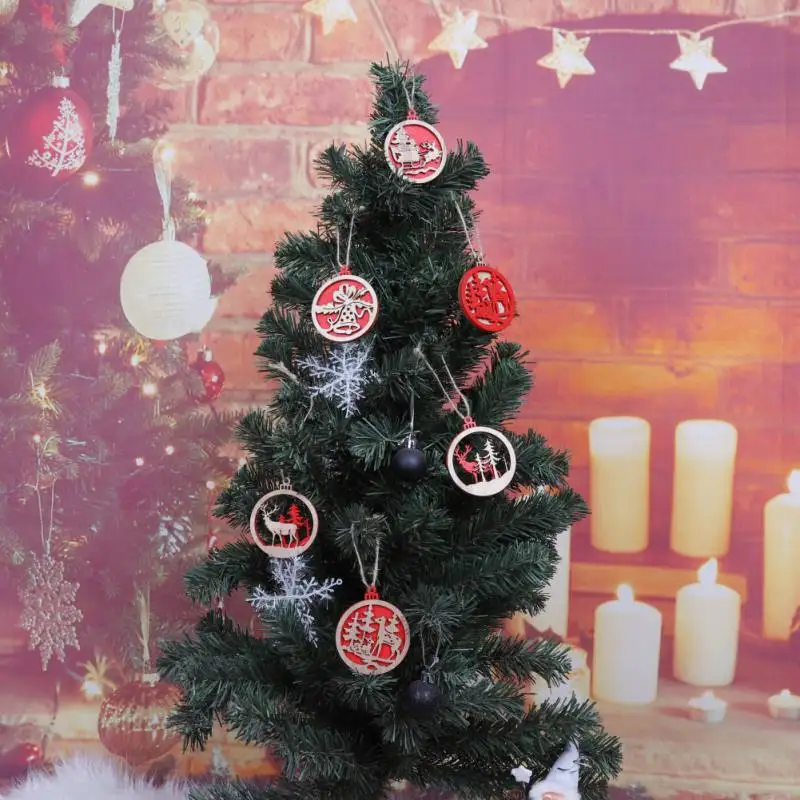 

5Pcs Christmas Double-side Wooden Hanging Sign Elk Tree Pattern Xmas Decoration Christmas Tree Hanging Ornament Random Design