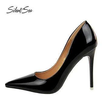 

Silentsea High Heels Shoes Women Pumps Slip-on Sexy Thin High Heels Pointed Toe Fashion Ladies Shoes Black Color OL Office Shoes
