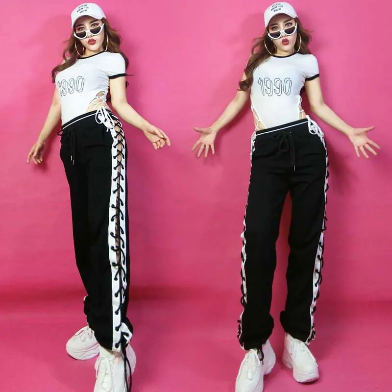 

Jazz Dance Costumes Lady Short Sleeve Round Neck Leotard Trousers Outfits Women Nightclub Dj Ds Gogo Stage Costume Wear DNV11528