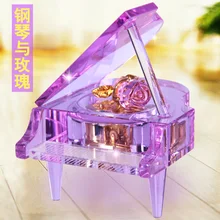 Crystal rose piano music box music box girls birthday gift bestie rotary romantic LED gifts