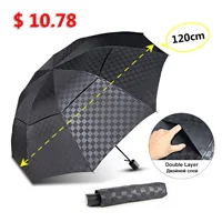 Double-Layer-Dark-Grid-Big-Umbrella-Rain-Women-3Folding-10Rib-Windproof-Business-Men-Umbrella-Travel-For