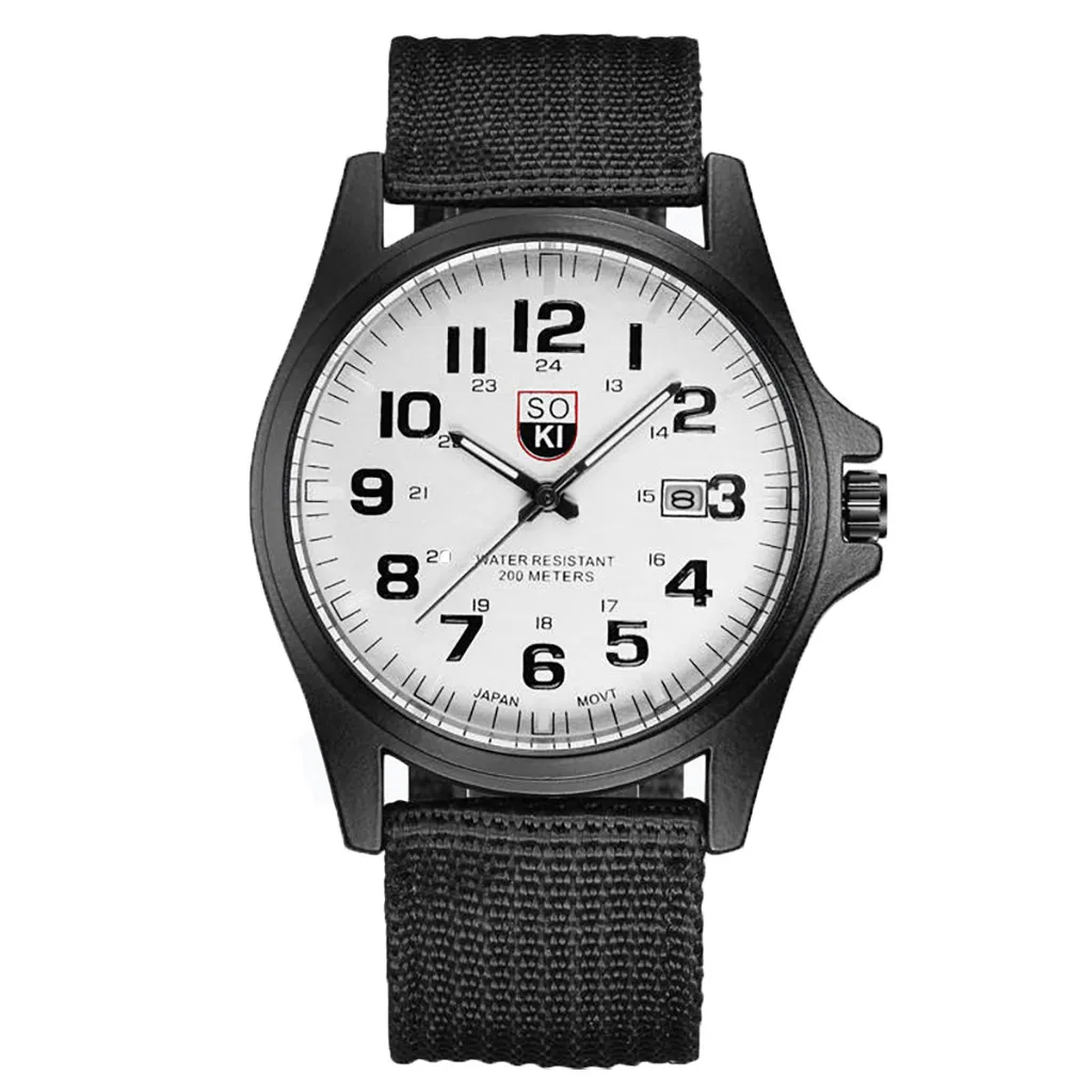 Мужские часы Топ бренд класса люкс SOKI Модные мужские военные часы тканые нейлоновый ремень календарь QuartzWatch reloj hombre Лидер продаж#03 - Цвет: As the photo show