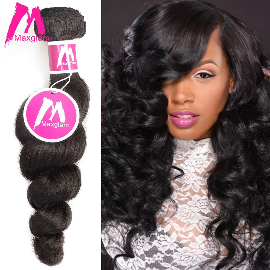 

Maxglam Peruvian Virgin Hair Loose Wave Human Hair Bundles Weave Extension Free Shipping