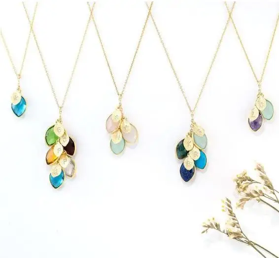 customize-initials-leaf-bridesmaid-mother-birthStones-necklace-customize-wedding-Grandma-birthday-necklaces-jewelry-gifts