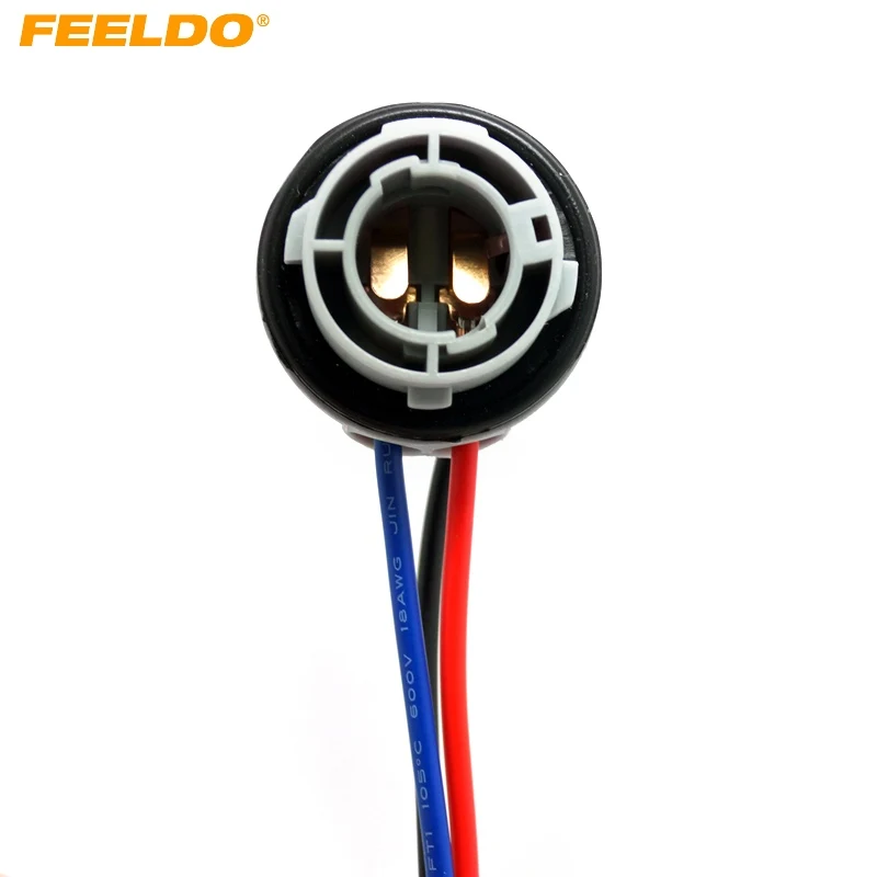 

FEELDO 1PC Car 1157 BAY15D LED Bulbs Brake Signal Lights Socket Harness Plugs #AM3819
