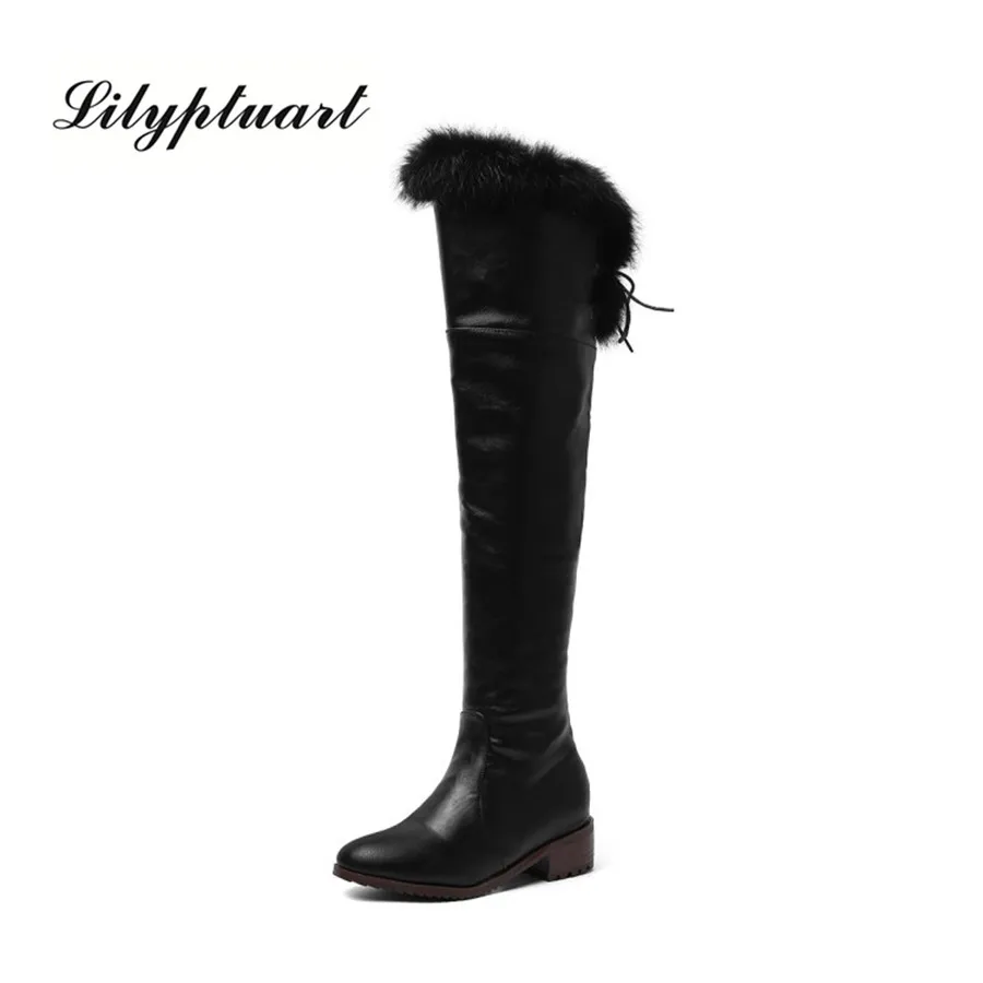 

2019 simple style winter thick with fashion boots round short plush zipper plastic bottom over the knee boots women