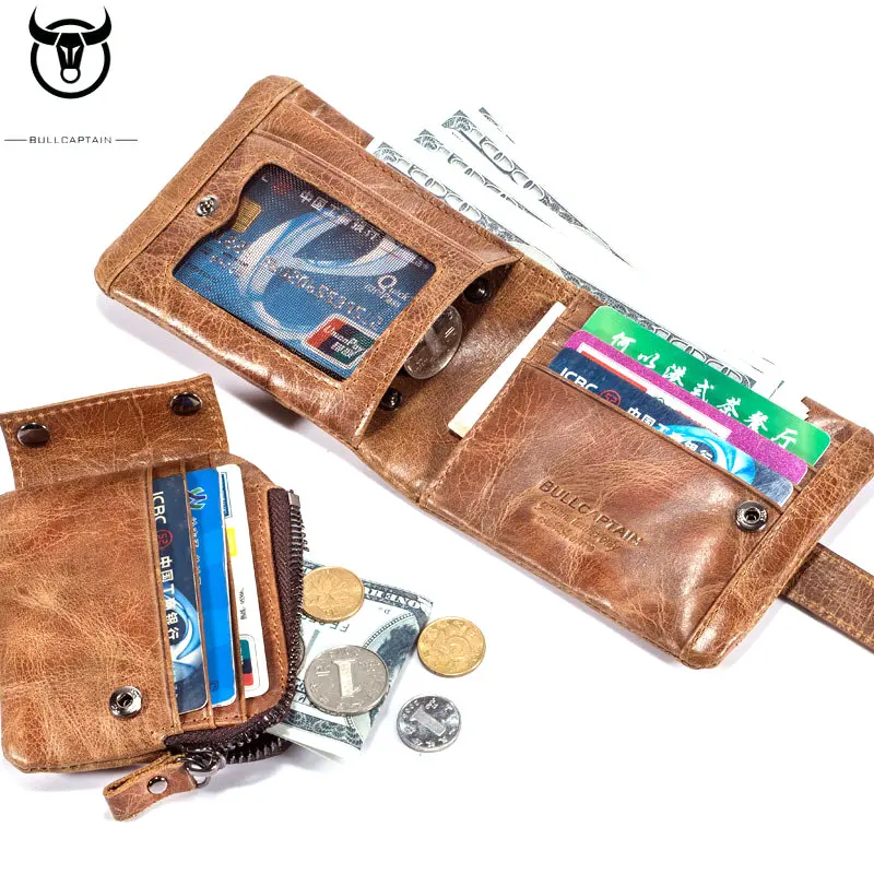 BULLCAPTAIN Cow Leather Men Short Wallet Casual Genuine Leather Male Wallet Purse Standard Card Holders Wallets For Men BULLCAPTAIN Cow Leather Men Short Wallet Casual Genuine Leather Male Wallet Purse Standard Card Holders Wallets For Men