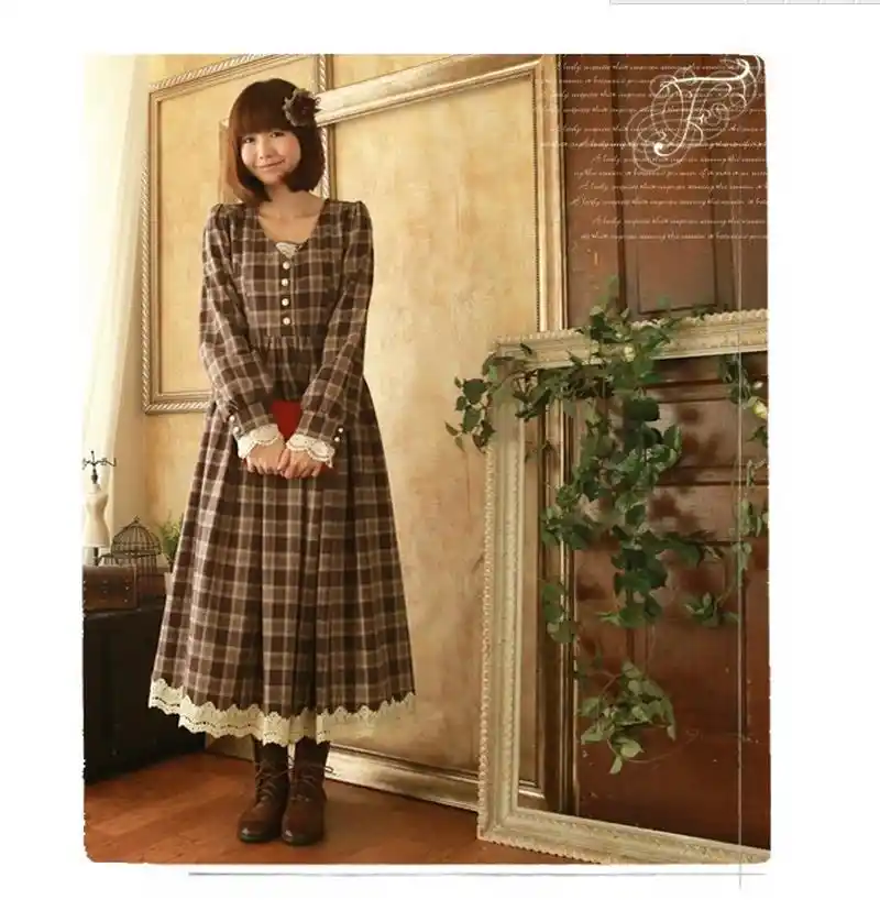 Japanese College Girl Wool Blend Plaid Tea Length Spring Dress Lolita Mori Girl Pleated Maxi Dress Pleated Maxi Dress Maxi Dressspring Dress Aliexpress