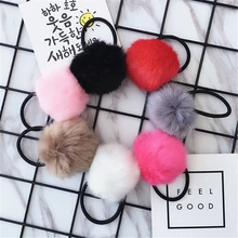 

New Fashion Children Kids Pom Pom Faux Fur Winter Elastic Hair Bands Bunny Cute Babygirl Headwear Head Wear Fuchsia Black White