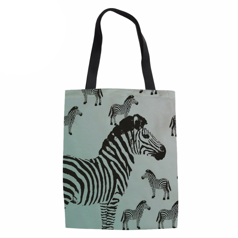 Shopping Bags Women Heavy Duty Large Capacity Eco Bags for Recycle Ladies Animal Zebra Print