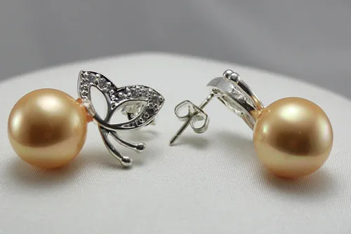 

wholesale fashion jewelry Elegant yellow 8mm shell pearl with butterfly silver plated Earring #201
