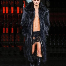 Сезон Зима Для мужчин искусственный Лисий меховой воротник с длинным мехом, куртки для мужчин, есть плюс размеры черного цвета на меху, верхняя одежда Повседневное плюс Размеры Меховая куртка 4XL 5XL W832