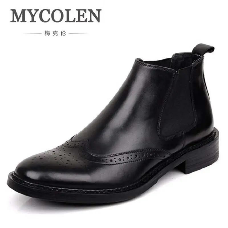 

MYCOLEN Men's Chelsea Boots British Style Light Luxury Brand Ankle Boots Black Brogues Soft Leather Comfortable Casual Shoes Men