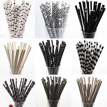 

500pcs Black Paper Drinking Straws Star Striped Mustache zebra Paper Straw for Baby Shower Wedding Birthday Halloween Party DIY