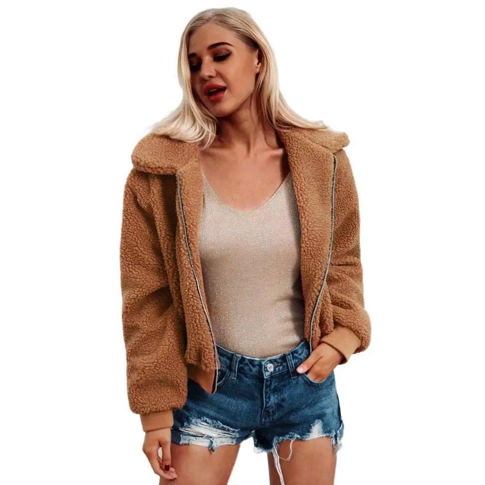 Лидер продаж Для женщин Повседневное Faux Shearling Coat плюшевые свободные хаки теплые