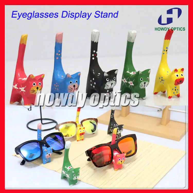 

6pcs/lot Miniature Cat Sunglasses Display Stand Lovely Cartoon Wooden Children Kids Eyeglasses Glasses Display Stand Holder