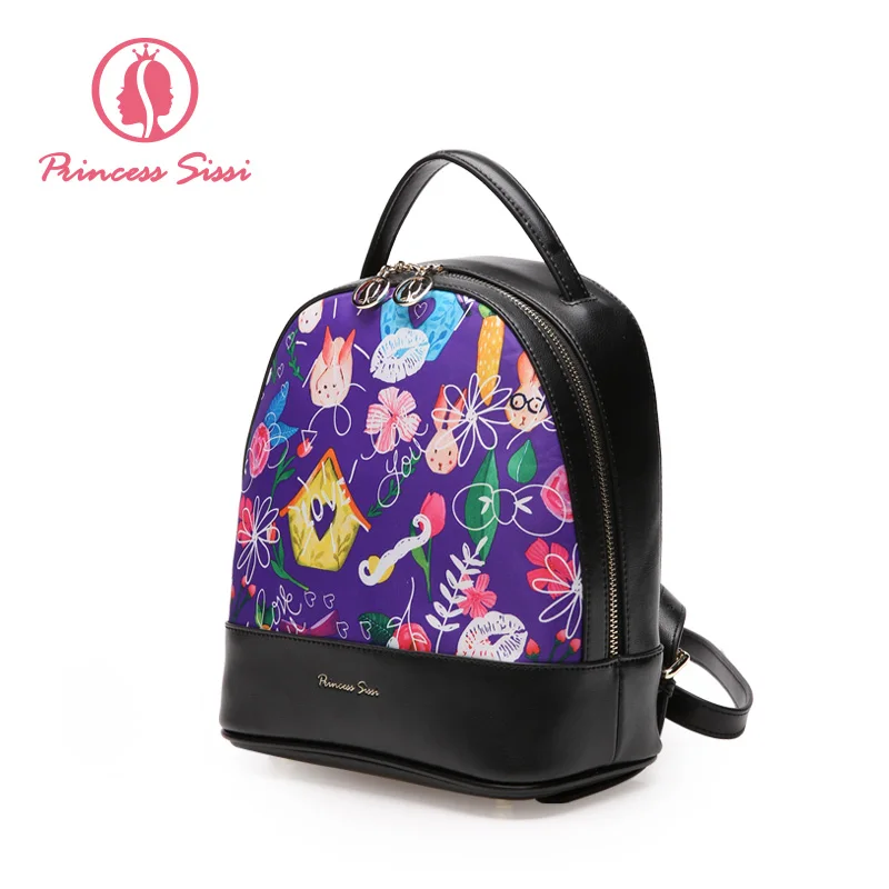 Princess Sissi Women Black Backpack Leather Children Backpacks Simple Back Bag For Teenagers Girls School Shoulder
