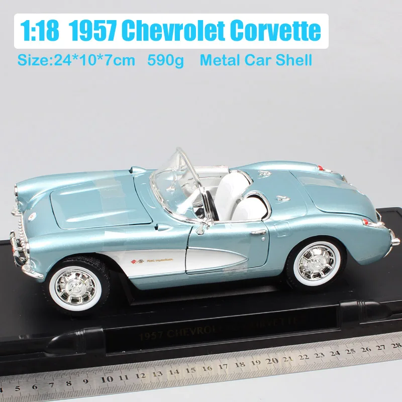 1/18 большой дорожный фирменный классический автомобиль Chevrolet Corvette 1957 Chevy vette металлические Литые и игрушечные машинки Миниатюрные модели автомобилей