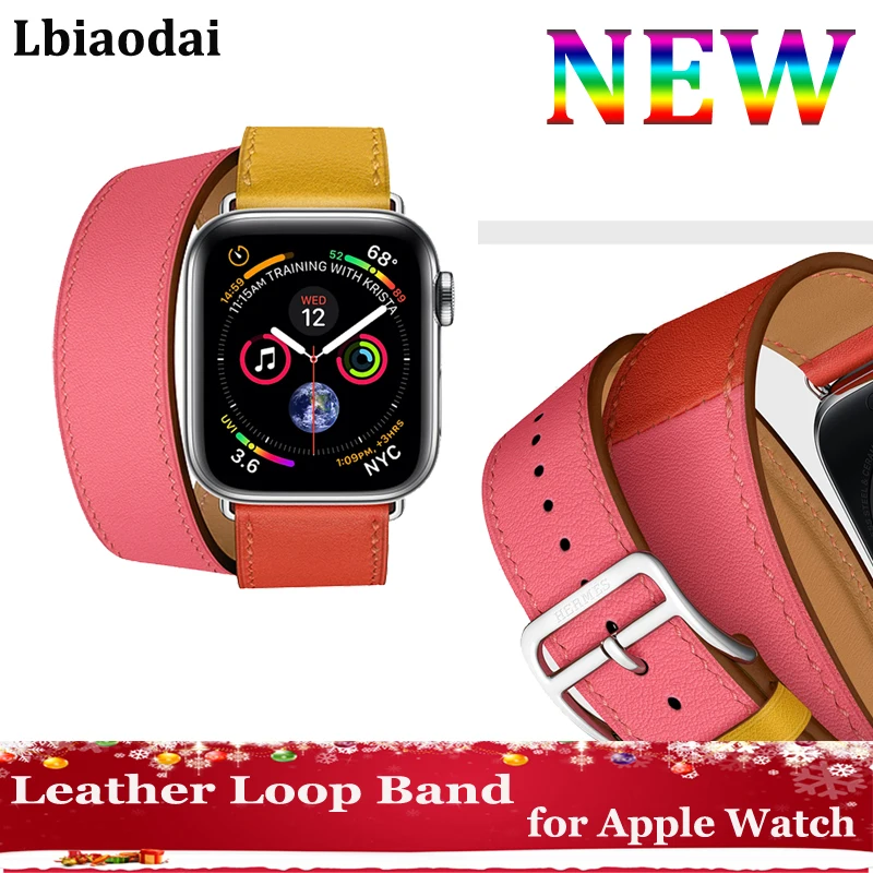 

Leather Double Tour strap For apple watch 4 band 42mm 38mm 44mm 40mm correas watchband bracelet wrist for iwatch series 4 3 2 1