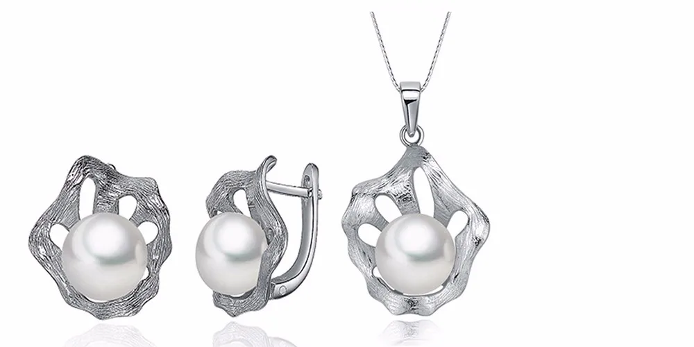 Sinya Fleshwater Cultured Pearl ring Earring pendant necklace set 925 Sterling Silver Jewelry for Women's Gift tz09047ENset