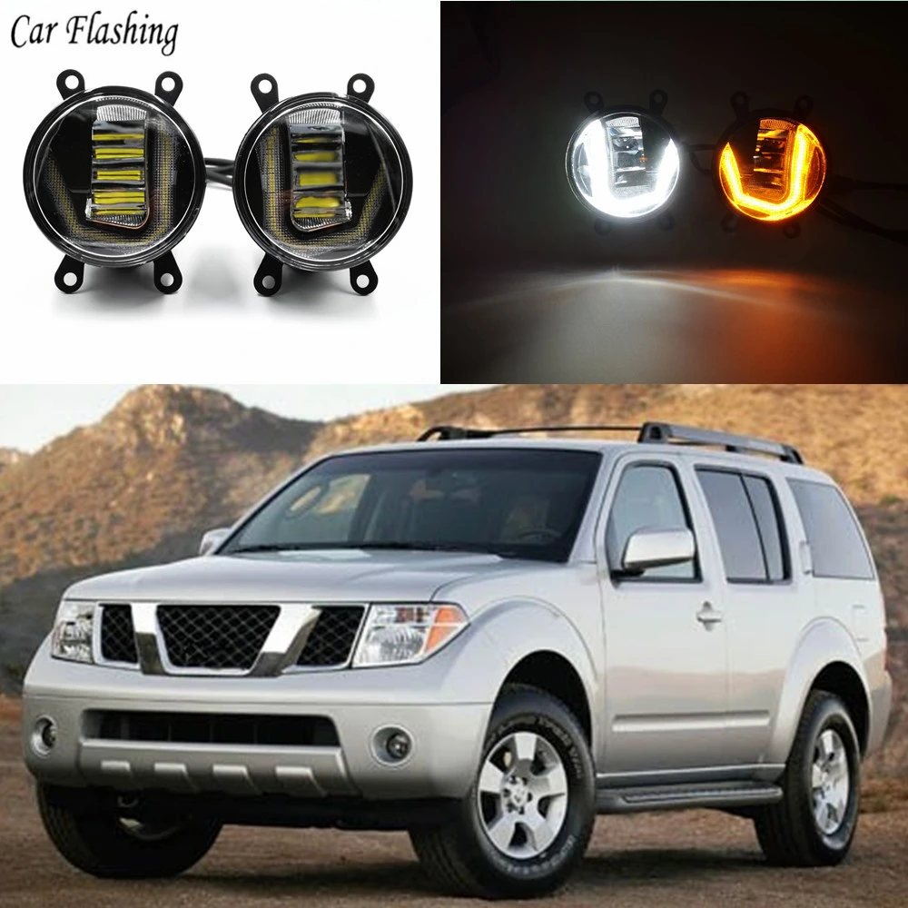 

3-IN-1 Functions Auto LED For Nissan Pathfinder 2005-2015 DRL Daytime Running Light Car Projector Fog Lamp with yellow signal