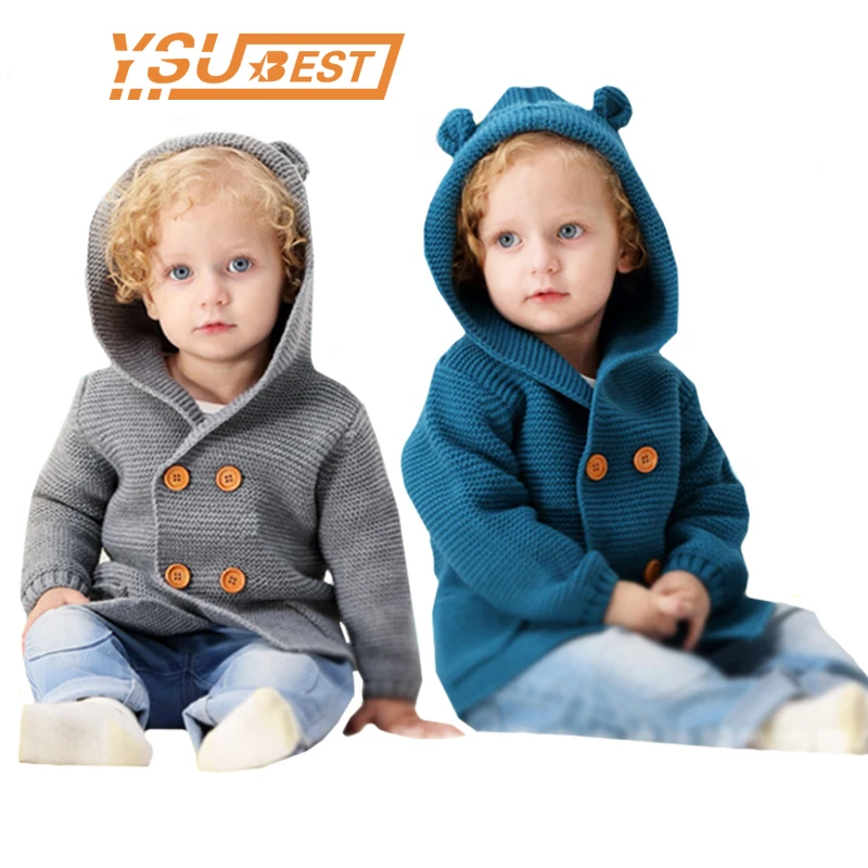 Cardigan à tricoter pour bébé garçon | Chandail chaud d'hiver pour nouveau-né, pulls mode manteau à manches longues, veste à capuche, vêtements pour enfants