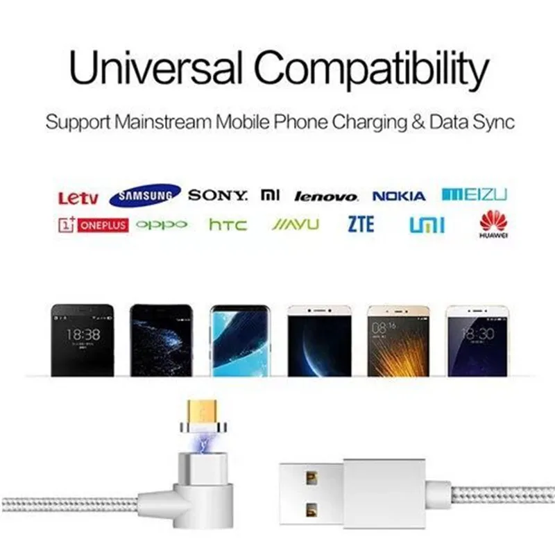 Dorwee 3 en 1 Cable magnético 90 grado tipo-c cbale para Xiaomi Redmi 4X Samsung S8 Nota 8 Micro USB tipo C 8 * pin Cable de datos