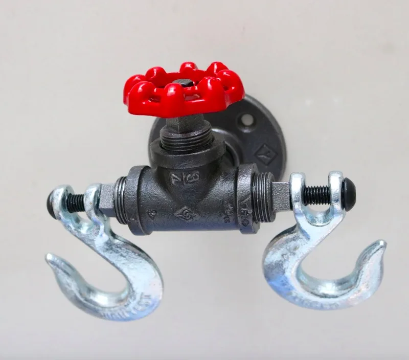 

L:16CM Creative steam valve style heavy industrial wall double hook