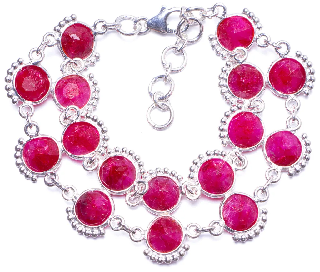 

Natural Cherry Ruby Handmade Unique 925 Sterling Silver Bracelet 6 3/4-7 3/4" Y1395