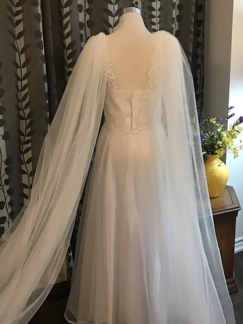 BRIDAL CAPE , Plain/Two Pieces Shoulder Cape 2.5 M / 3M / 3.5M / 4M / 5M  Long In White / Off White / Ivory / Champagne / Black