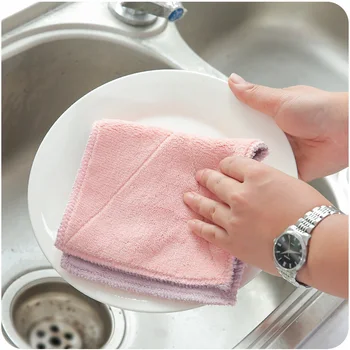 

5pcs/set Household Kitchen Towels Absorbent Thicker Double-layer Microfiber Wipe Table Kitchen Towel Cleaning Dish Washing Cloth