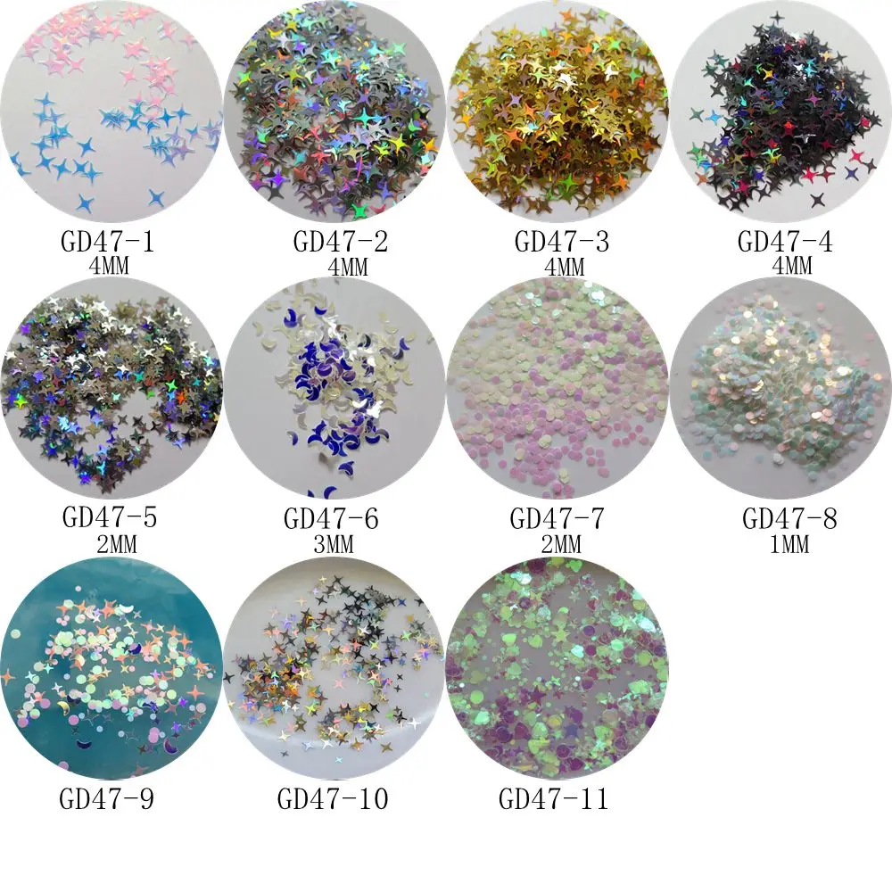 

GD47 Free shipping 50g/bag Thin Colorful Star Round Moon Mix-Designs Glitter Nail art Glitter Pieces Nail art decoration