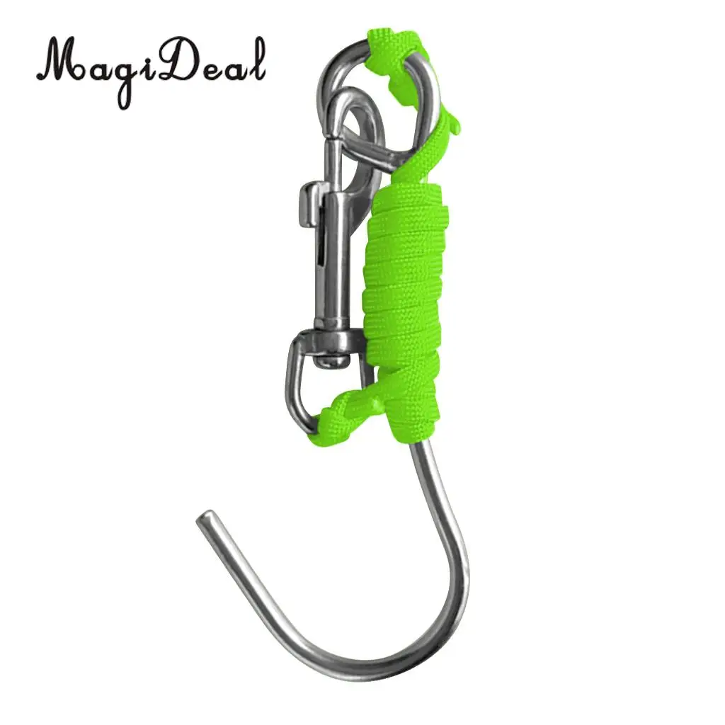 MagiDeal Scuba Diving Reef Drift Hook with 47' Line & Stainless Steel Clip for Snorkeling Freediving Swimming Caving Accessory