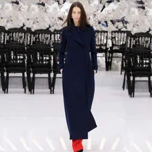 Мода, женское осенне-зимнее длинное кашемировое шерстяное пальто, Тренч, красивое тонкое синее шерстяное пальто, Тренч, пальто размера плюс