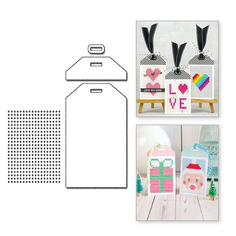 

YaMinSanNiO Cross-Stitch Tag Metal Cutting Dies Rectangle Frame Dies Scrapbooking Bookmark Craft Dies Card Making Album Diecut