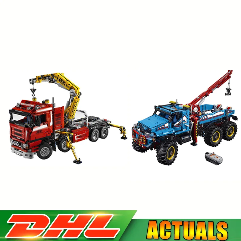 

Lepin 20013 Crane Truck 20056 6x6 All Terrain Tow Truck Technic Model Building Bricks Toys Compatible LegoINGlys 8258 42070