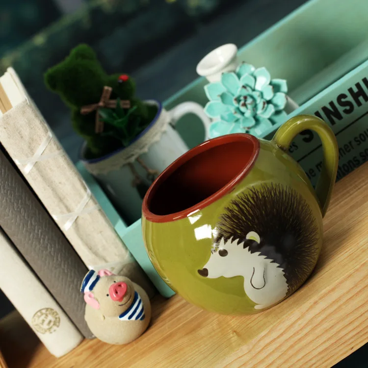 Креативная Большая керамическая чашка для завтрака, кружка, ручная роспись, кофейные молочные чайные кружки, Красочные животные, сова, лиса, ежик, шар