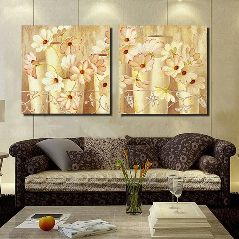 

2 Panel Handpainted flower Paintings Abstract Modern Oil Painting on Canvas Home Decor Wall Art Picture Living Room dining room