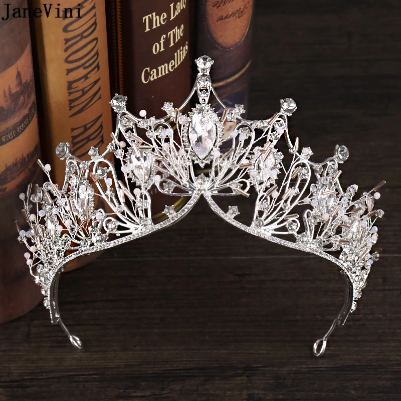 

JaneVini Gorgeous Silver Headdress Wedding Crowns And Tiaras Bridal Rhinestone Headband Women Jewelry Crystal Hair Accessories