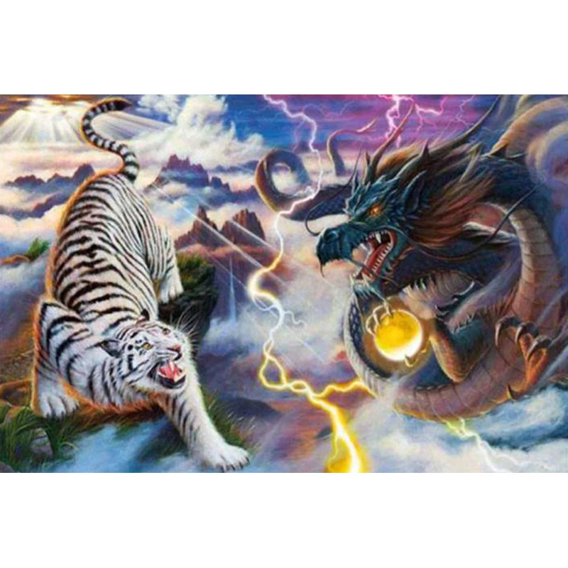 

5d DIY Diamond Embroidery Tiger VS Dragon Diy Diamond Painting Cross Stitch Picture Rhinestones Diamond Mosaic Decoration KBL