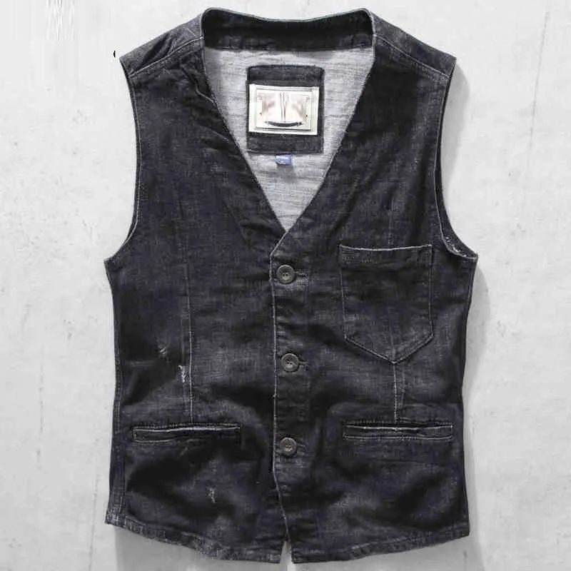 Summer Fall Stylish Casual Mens Sleeveless V Neck Black Grey Denim Vest