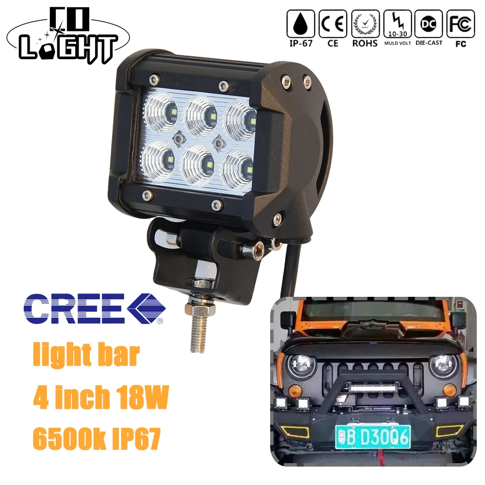 

CO LIGHT 4 Inch 18W LED Work Light Bar for Indicators Motorcycle Driving Offroad Boat Car Tractor Truck 4x4 SUV ATV Flood Light